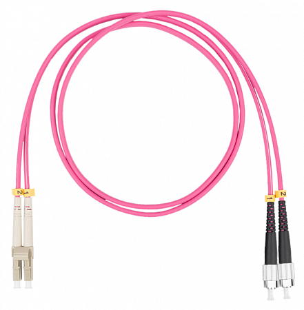 Шнур оптический коммутационный (патч-корд), LC-FC, дуплекс (duplex) OM4, нг(А)-HF, маджента, 0,5 м