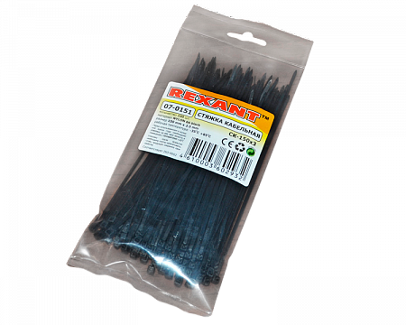 Хомут - стяжка nylon 150х3.0мм, черный, профессиональный, в упак. 100шт, Rexant (07 - 0151 - 1)