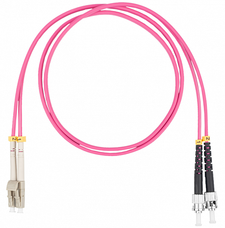 Шнур оптический коммутационный (патч-корд), LC-ST, дуплекс (duplex) OM4, нг(А)-HF, маджента, 0,5 м